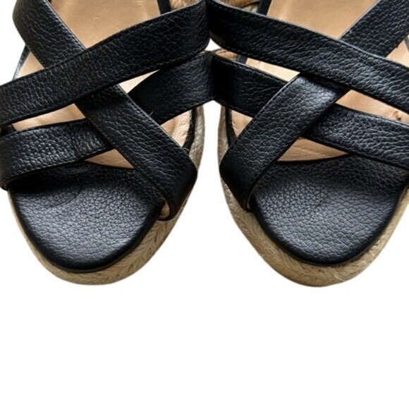 Talbots Black Women's Leather Wedge Espadrille Slide Sandals, size 8 - Picture 8 of 14